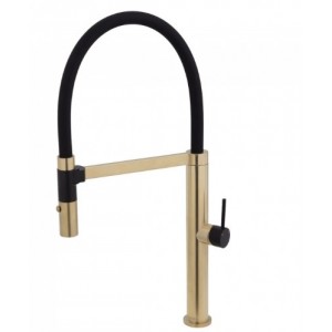 Kaya Pull Down Sink Mixer, Urban Brass With Matte Black Handle